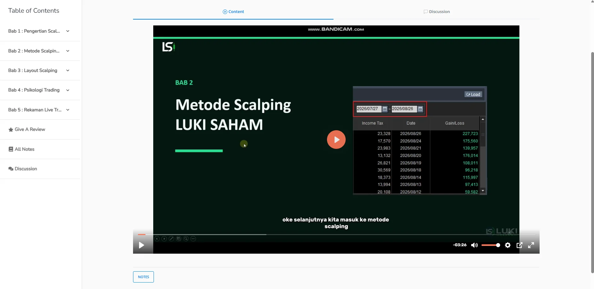 Preview materi tutorial scalping Luki Saham